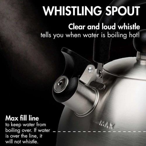 Stewart 1.5 Qt Stainless Steel Whistling Kettle – Fast Boil, Folding Handle - Picture 6 of 11