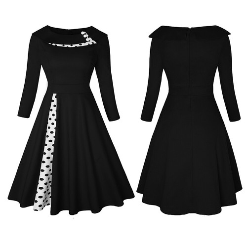 Women 50s / 60s Retro Rockabilly Cocktail Evening Party Polka Dot Swing Dress UK - Picture 15 of 50