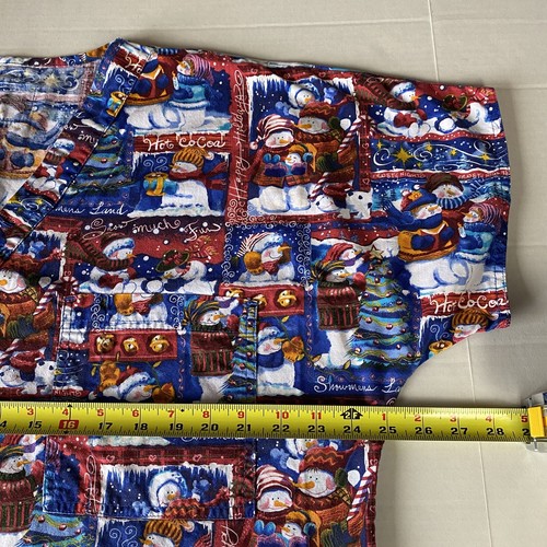 S.C.R.U.B.S. Scrub Top Size Large Christmas Holiday Snow Snowman Hot Cocoa Print - Picture 5 of 7