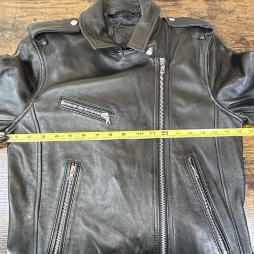 GAP Women’s Black Genuine Leather Moto Biker Asymmetrical Medium Jacket - Picture 20 of 24