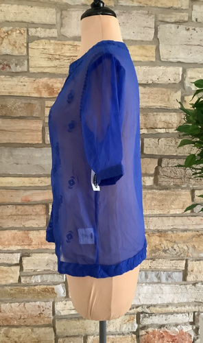 Maglione Old Navy manica corta dentellato scollo a V trasparente ricamato geometrico S nuovo con etichette - Foto 2 di 11