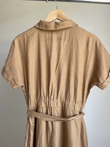 Aere Dress Size AU 12 Tie Waist Shirt Camel Linen Cotton - Bild 9 von 11