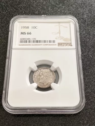 1958 Roosevelt Silver Dime NGC MS-66