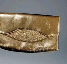 Gold Metallic Clutch Folded Snap Closure Purse Wallet Bag Evening BoxA 