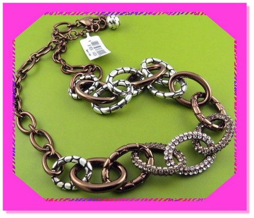 BRIGHTON PEBBLE PAVE Link Brown Chocolate Silver NECKLACE NWtag $110 60% OFF - Picture 3 of 3