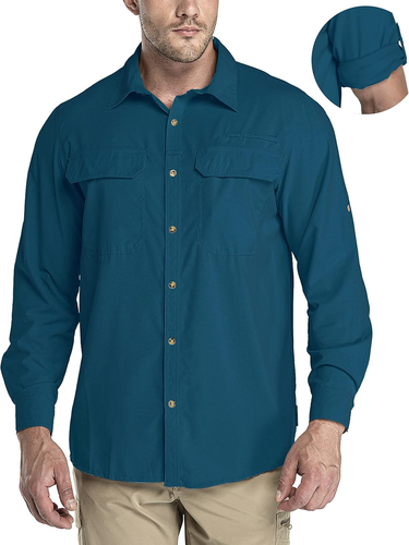 Men'S Long Sleeve Sun Protection Shirt UPF 50+ UV Quick Dry Cooling Fishing Shir