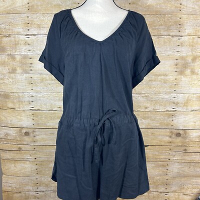 Universal Thread Black Linen Blend Shorts Romper XS Pockets  V Neck Tie Waist