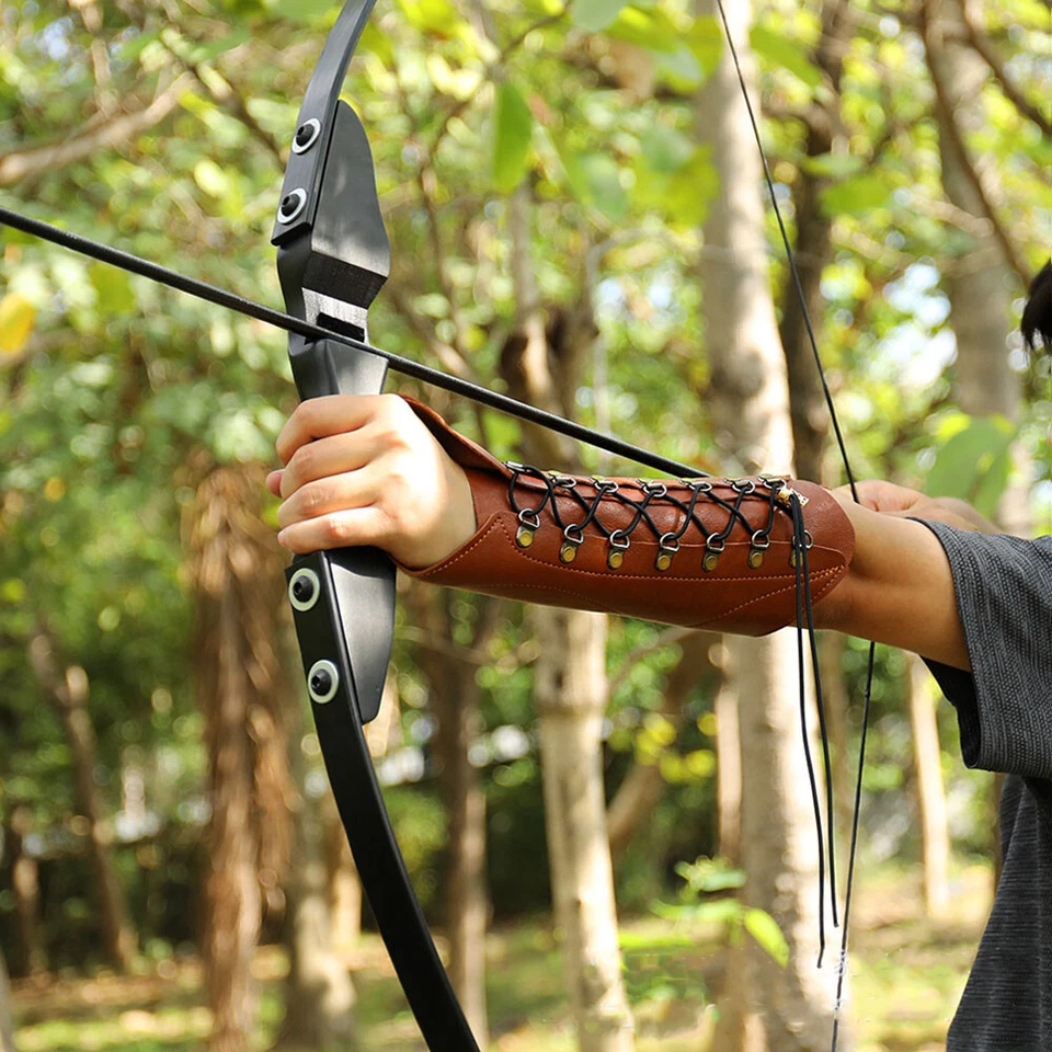 PU Leather Archery Arm Guard Hand Protector Brace Longbow Hunting Shooting - Image 3 of 4