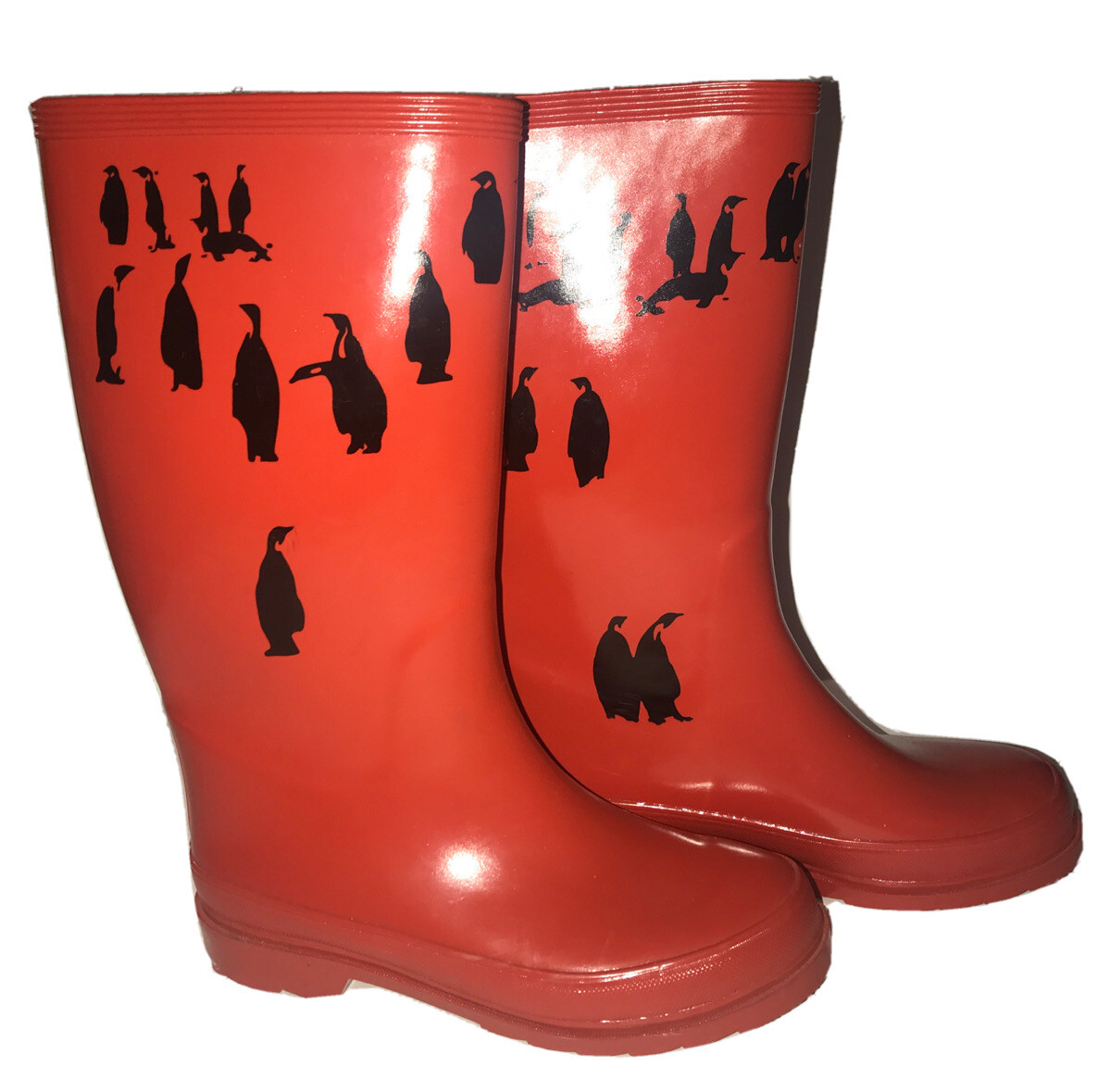 Crew Women's Boots Rain Snow Fur Lined Red Black Penguin