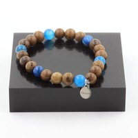 Mineralien Und Steine PréCieuses. Armband Perlen Achat Phylum Blau + Holz 8 MM