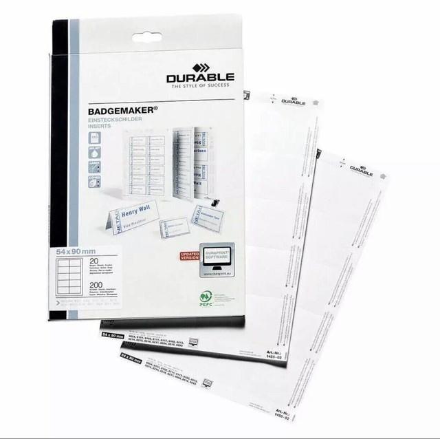 DURABLE Badgemaker Inserts 150gsm 54x90mm 1455 (200 Inserts) for sale