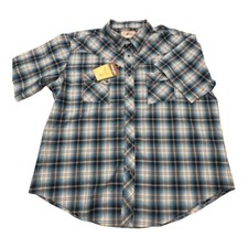 Wrangler Western Plaid Pearl Snap Men's 2XL  Shirt Blue White Cowboy Button Up