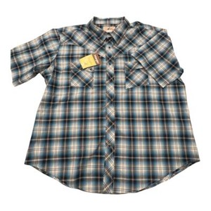 Wrangler Western Plaid Pearl Snap Men's 2XL  Shirt Blue White Cowboy Button Up