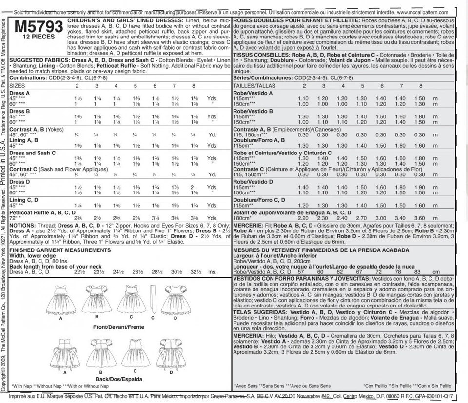 McCalls Childrens Easy Sewing Pattern 5793 Summer Dresses & Sash (McCalls... - Image 2 of 4