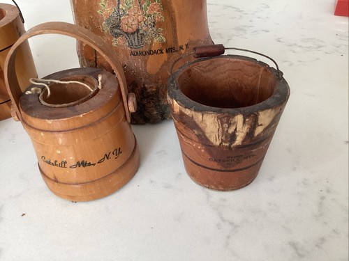 Vintage 8 Pc NY Souvenir Wood Wells Buckets Catskills Adirondack Bear Mt Montauk - Picture 5 of 10