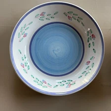 Caleca Italy Blue Garland Pink Green Floral Pasta Salad Serving Bowl Vintage 14"
