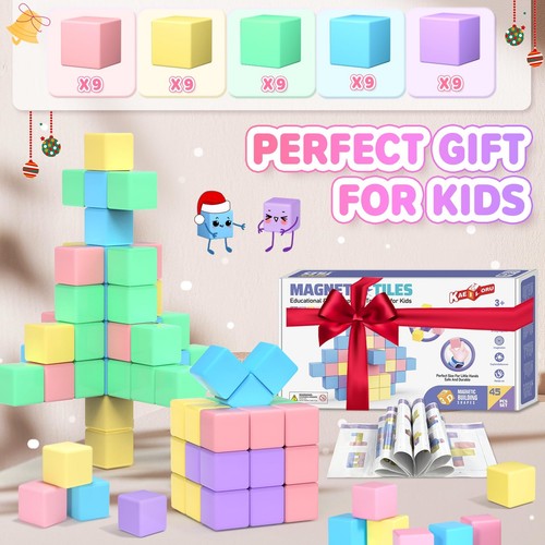 45pcs Magnetic Blocks Building Cubes for Toddlers - Pastel Colors Magnetic Cu... - Picture 7 of 7