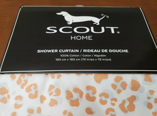 SCOUT HOME 72" Fabric Shower Curtain Animal Print 100% COTTON Orange/White NEW - Picture 2 of 4