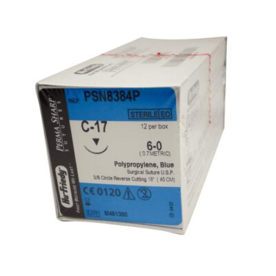 Hu-Friedy PSN8384P Perma Sharp Polypropylene Sutures C-17 6-0 18'' 12/Bx