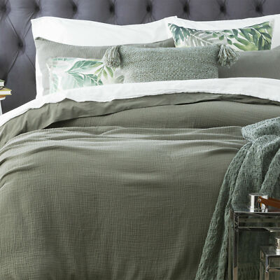 Renee Taylor Solana Washed Cotton Textured Quilt cover set-Fern
