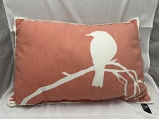 Newport Cotton Throw Pillow Pink/Peach With White Bird On Branch 20" x14"
