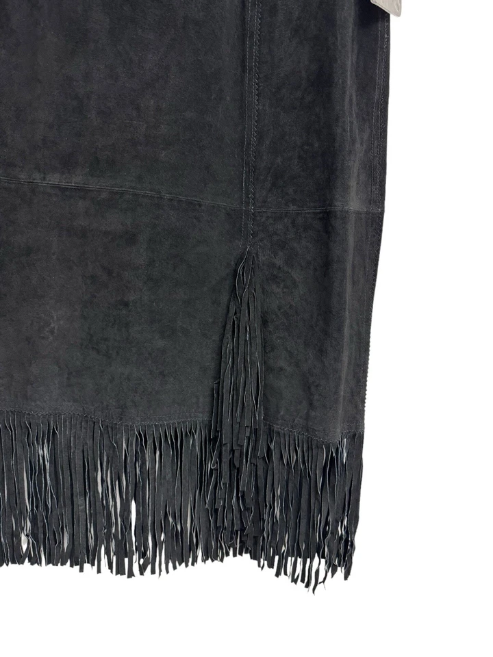 Via Accent женщин 100% кожи замши черный бахрома средней длины юбка размер H6 - Изображение 4 из 4