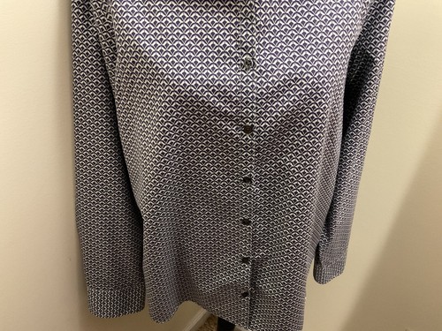 Lands’ End Women’s Button Front Blue White Blouse No Iron Suprima Size 18 - Picture 5 of 13