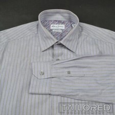 ROBERT GRAHAM Purple Striped Cotton Mens Tailored Fit Luxury Dress Shirt - 17