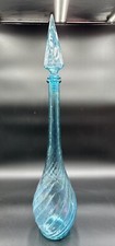 Vintage Empoli Decanter Genie Bottle 27.5  Blue Ribbed Swirl Mid Century Modern
