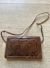 VTG Brown Python Snake Skin Leather Envelope Clutch Handbag Purse