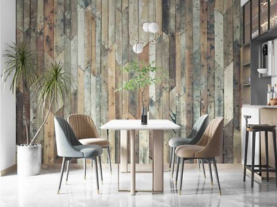 3D Geometric Wood Stripes Texture Self-adhesive Removable Wallpaper Murals Wall