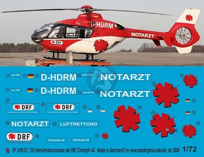 Peddinghaus 1/72 EC135 P2 Helicopter Markings D-HDRM DRF (Christoph 44) 1690