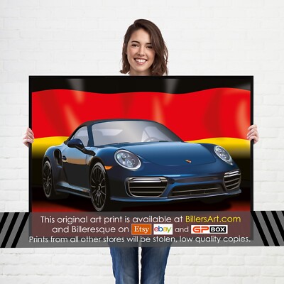 Porsche 911 Supercar hochwertige Druckillustration auf der deutschen Flagge