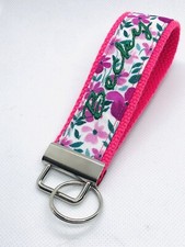 Monogram wristlet handmade Key Fob/ Floral Print/ Pink/ Green/ Key Chain/ Fabric