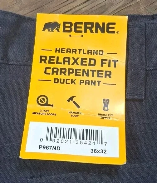 Pantalón Berne Heartland P967ND Calce Relajado Carpintero Azul Marino Pato Para Hombre 36x32 Nuevo Con Etiquetas Foto 4 de 4