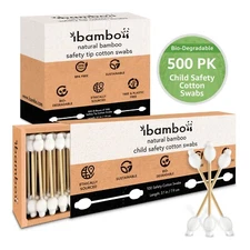 Ibambo Bamboo Child Safety Cotton Swabs - 500 Pack, for Ear and Nose Cleaning