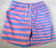 Boardies Swim Shorts Mens Medium Pink Blue Stripe Mesh Lining Pockets Preppy