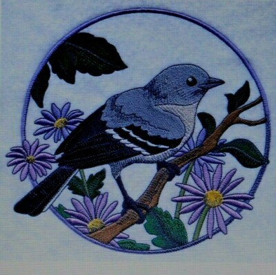 SPRING MOCKINGBIRD AND PURPLE ASTER CIRCLE Hand Towel Set Embroidered