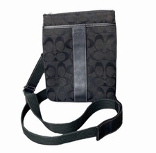 COACH Black Canvas with Leather Trim Crossbody File Bag