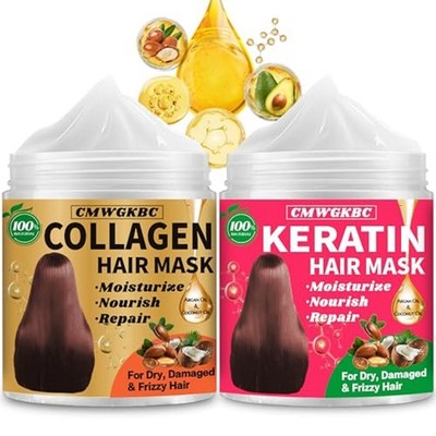 2 Pack Collagen Hair Mask & Keratin Hair Mask,Hydrating Argan Oil Hair Repair Tr