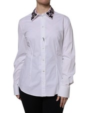 Dolce & Gabbana White Embellished Collared Dress Shirt Women's Top Authentic