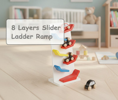Wooden Slippery Car Toy Set   8-Layer Gravity Race Track with 3 Racing Cars