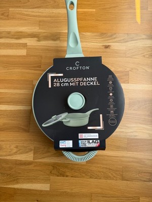 CROFTON Aulgusspfanne, Grossraumpfanne Pfanne 28cm 6,8 Liter mit Glasdeckel grün