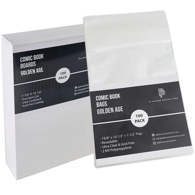 PLATINUM PROTECTORS 1000 Comic Book Bags & Boards for Golden Age Premium Resealable Bags