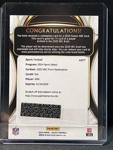 2024 Panini Select 2025 XRC Prizm Redemption WR4 Matthew Golden #514 RC