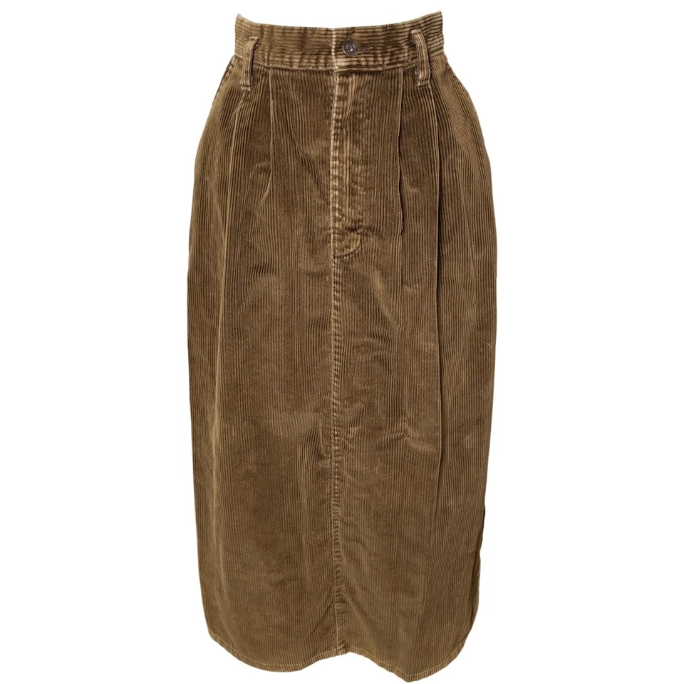 Falda Midi Vintage Lands' End Marrón Pana Hecha en EE. UU. 100% Algodón Talla 10 Foto 4 de 4