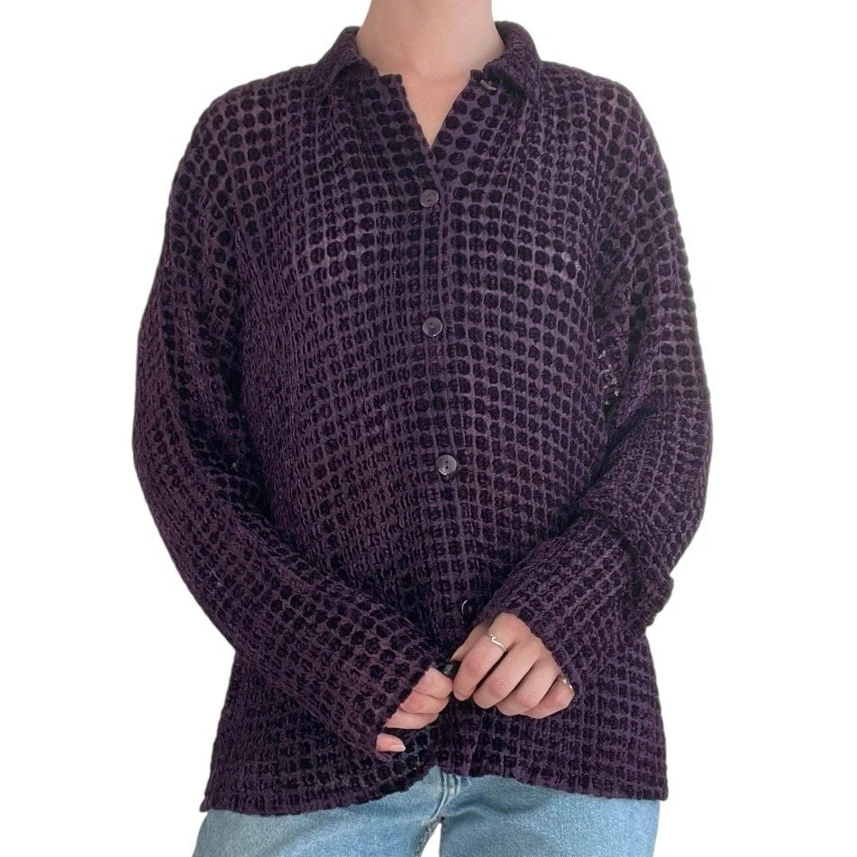 Coldwater Creek Vintage Purple Sheer Polka Dot Button Down Cardigan  - Image 3 of 4