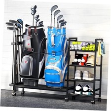 Golf Bag Storage Organizer for Garage, Golf Bag Stand with Wheels, Golf Bag