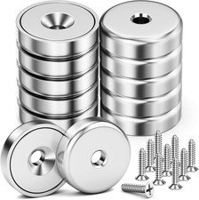 10 Pack 70 LBS Neodymium Round Base Cup Magnets, Strong 10 70LBS, Silver