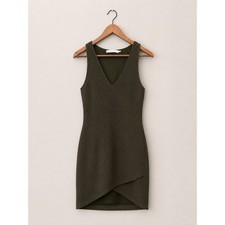 ASTR The Label Olive Green Waffle Knit Sleeveless Mini Faux Wrap Bodycon Size M